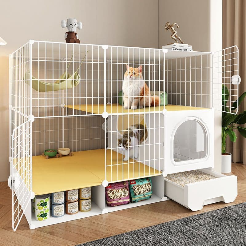 Exportação [Armazenamento inferior] Gaiola elevada para gatos com divisória Super grande e espaço livre integrada, um qu