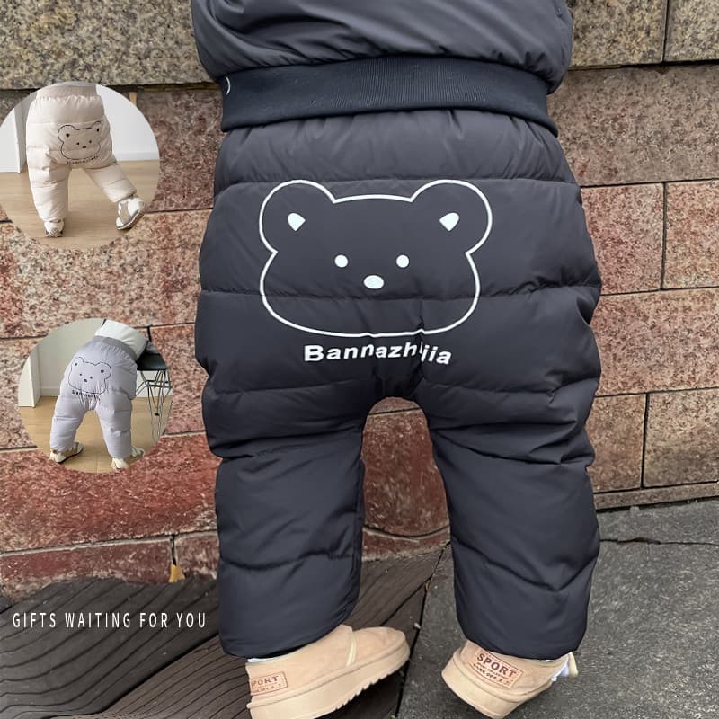 Masculino feminino bebê grande bunda calças inverno engrossado quente bebê para baixo calças crianças 90 pato branco par