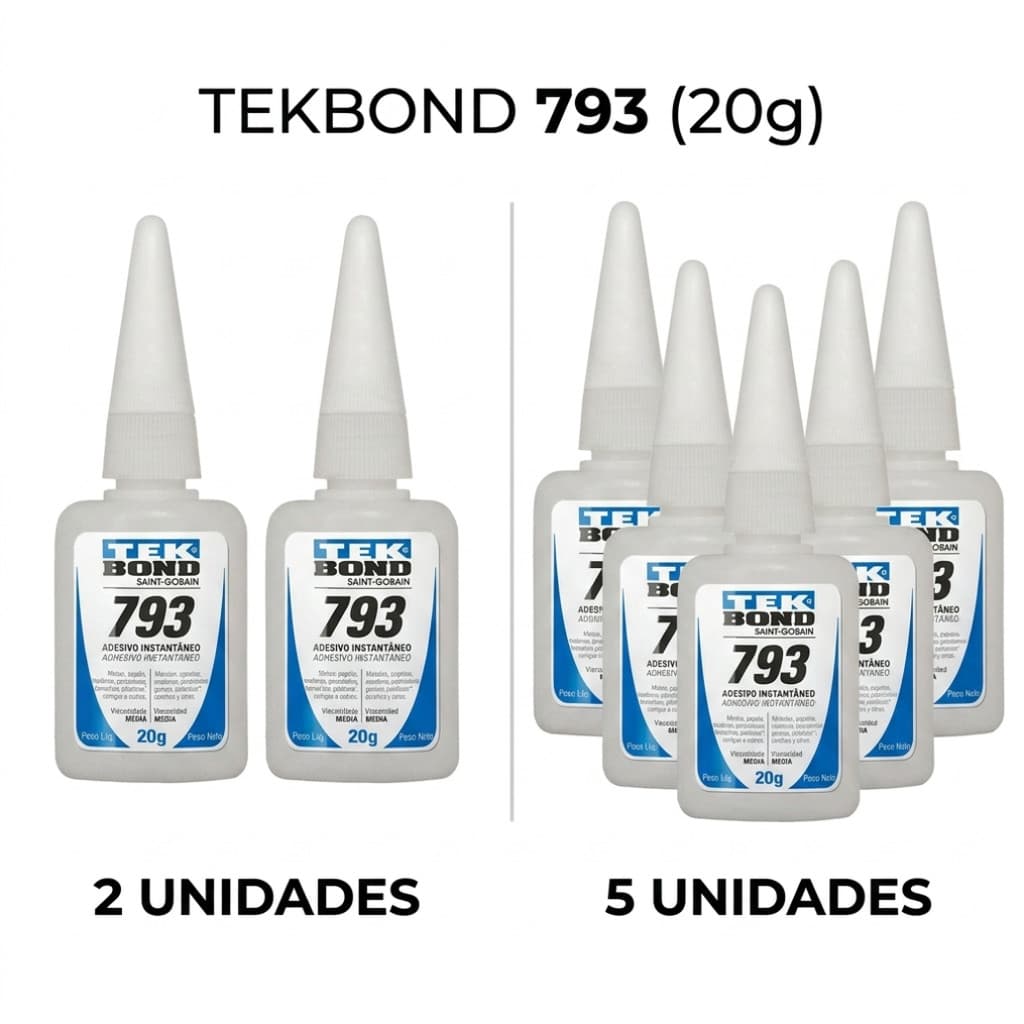 Kit 2/5 Unidades Adesivo Instantâneo Tekbond 793 Cola Forte Multiuso Secagem Rápida