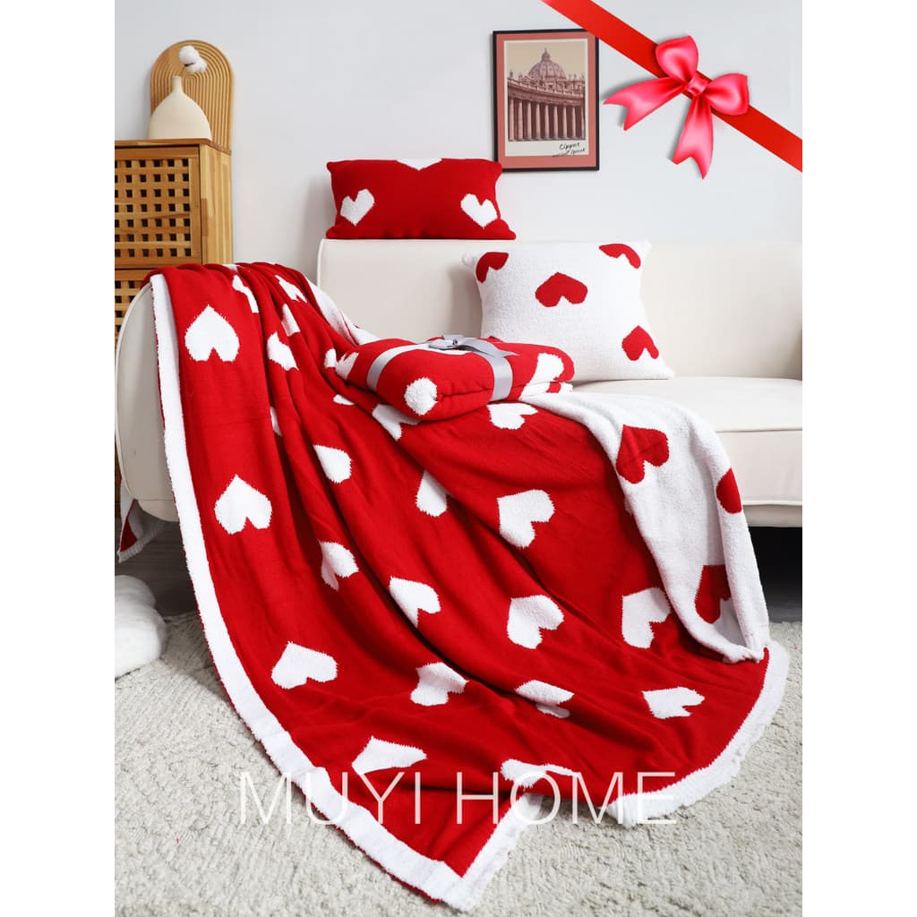Presente do dia dos namorados cobertor vermelho outono inverno amor cobertor Casual cordeiro velo malha cobertor Nap sof