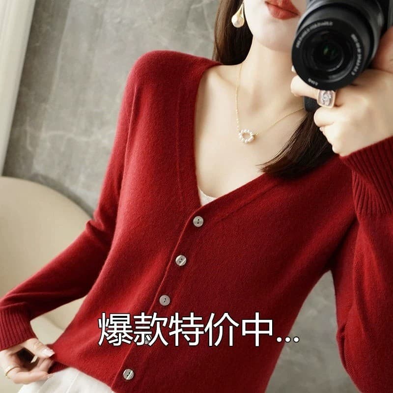 [Fora temporada 39 Yuan] primavera outono novo estilo lã Cardigan feminino jogo exterior cor sólida tamanho grande camis