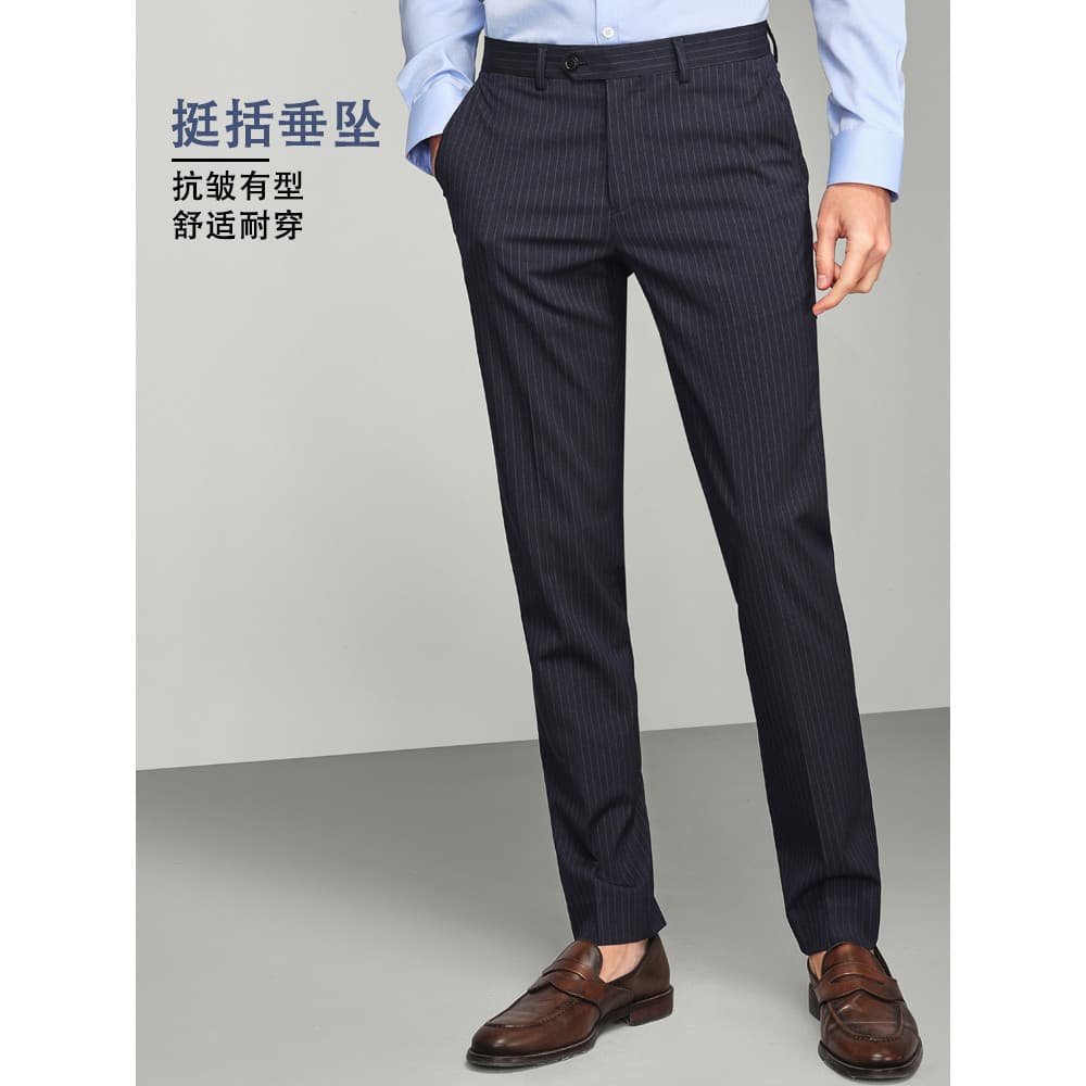 Novos homens de negócios calças casuais fino-ajuste pés pequenos listras cinza verão profissional Formal Wear Drape tern