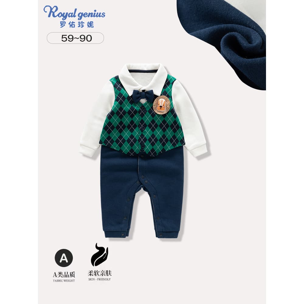 Roupas de bebê outono inverno mais veludo bebê cem dias banquete macacão cavalheiro mês inteiro roupas recém-nascido mac