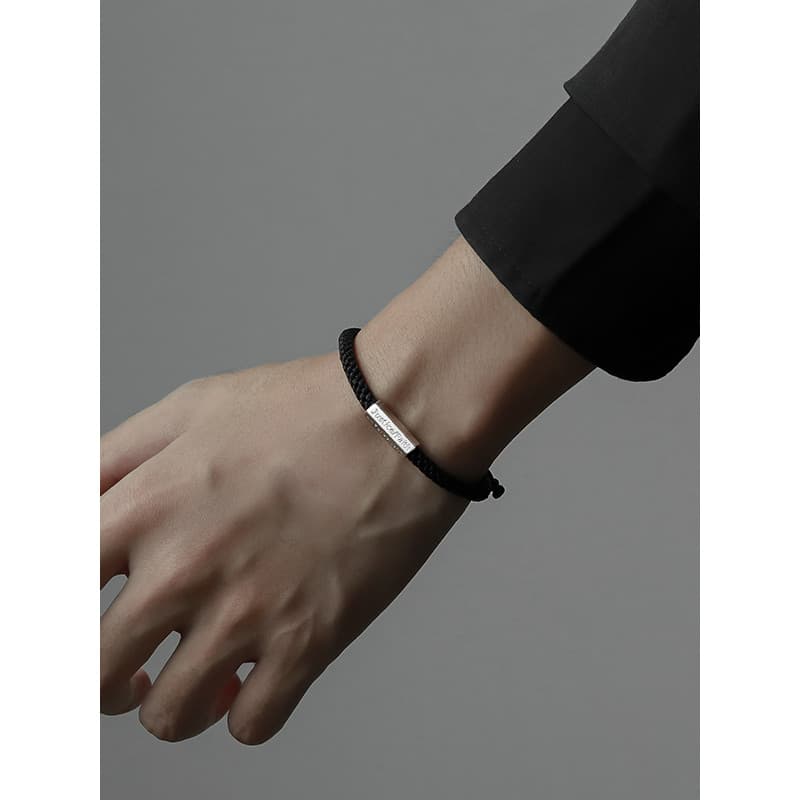 pulseira pulseira masculina Pulseira de prata esterlina masculina na moda ins High-End mão-tecido corda de mão masculina