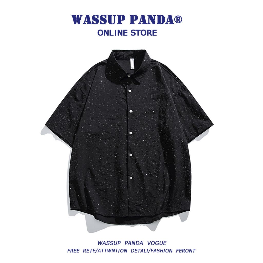 WASSUP PANDA Gypsophila Camisa de manga curta de seda gelada masculina verão Street Wear solta All-Match meia manga