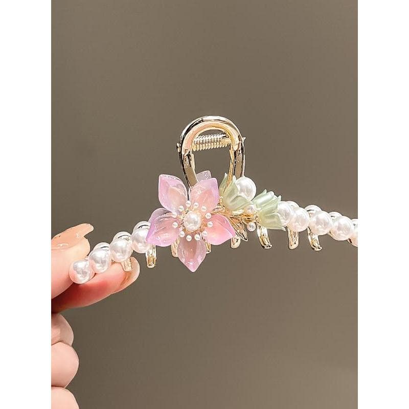 Lírio do vale rosa flor luz luxo grampo de cabelo feminino tamanho grande tubarão clipe cabeça traseira elegante garra c