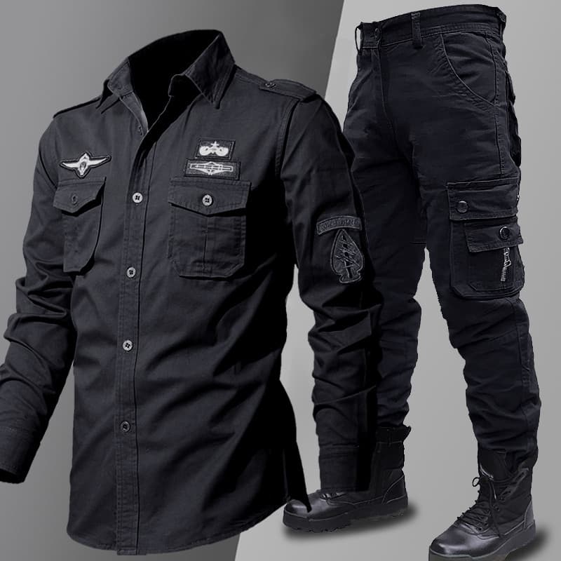 Estilo militar terno masculino primavera outono macacão americano Multi-bolso camisas exterior Wear militar fã macacão u