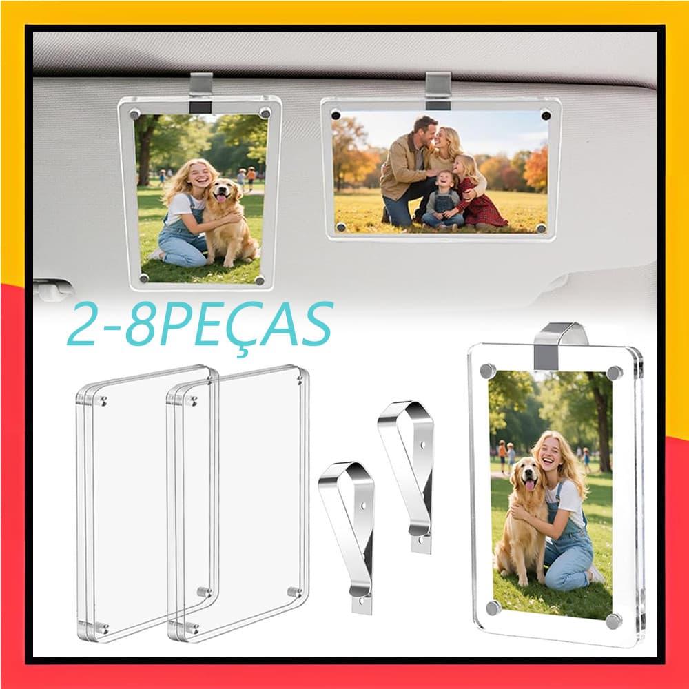 Moldura magnética para foto de carro, conjunto de 2 peças, suporte transparente para porta-retratos