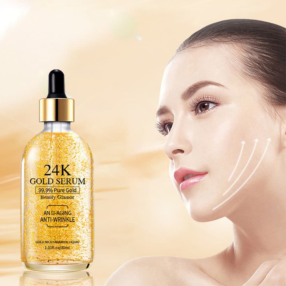 Sérum de Niacinamida com Ouro 24K: Hidratante Profundo, Firmador, Antirrugas, Redutor de Linhas Finas, Iluminador e Suav