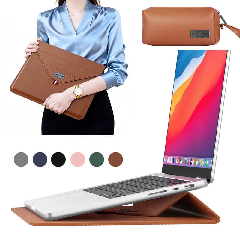 Mochila para notebook de alta qualidade, couro, 13 a 16 polegadas, com suporte e bolsa para carregador