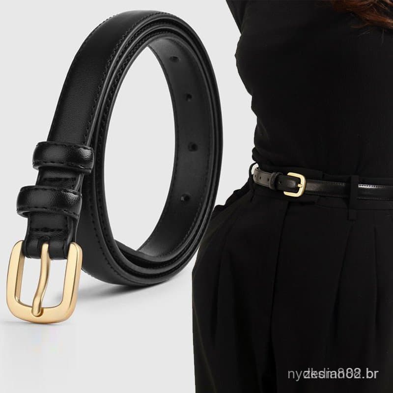 Cinto Feminino Coreano de Alta Qualidade – Fivela Elegante em Liga Preta, Adequado para Jeans e Vestidos