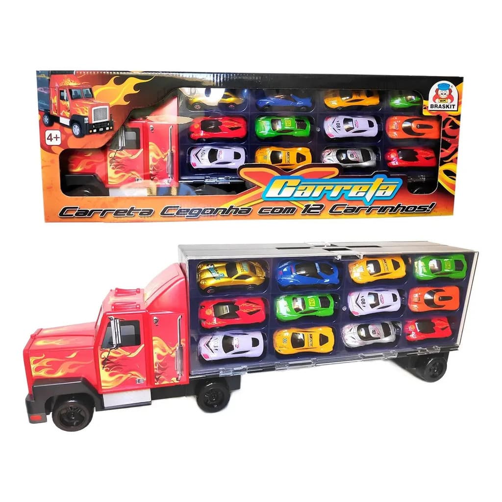 Carreta Cegonha Maleta P/24 Carrinhos C/12 Carrinhos Metal 1:64 estilho hot wheels Braskit