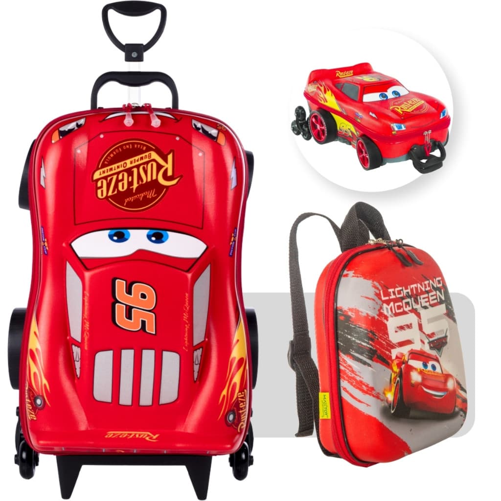 Kit Mochila e Lancheira Mcqueen Infantil Relampago Mcqueen 3D Carros Disney Pixar Kit Escolar MaxToy