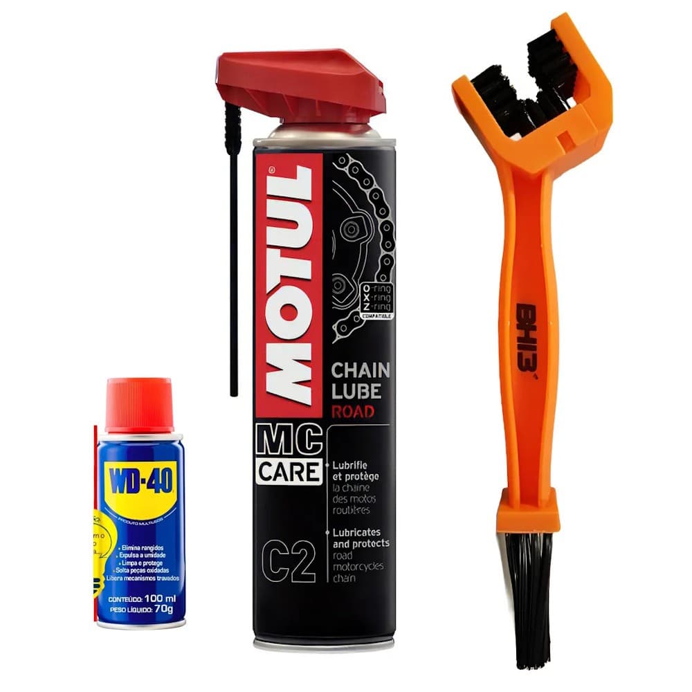 KIT MOTUL MC CARE C2 400ml + ESCOVA + WD40 100ML