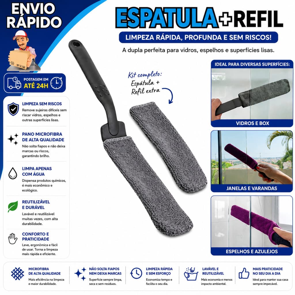 Kit Limpador De Cantos Para Box E Vidros + Refil Ákora