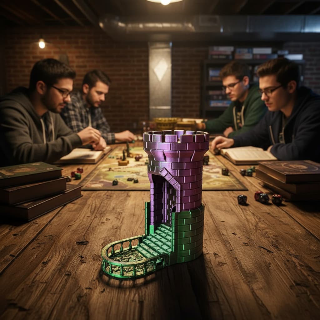 Torre de Dados RPG Retrátil Rosa e Verde Impressão 3D Dice Tower Acessório Gamer Colecionável Mesa Decoração Tabuleiro