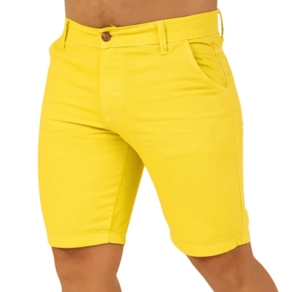 Bermuda Feminina Jeans Colorida Amarela Cintura Alta ModaZ