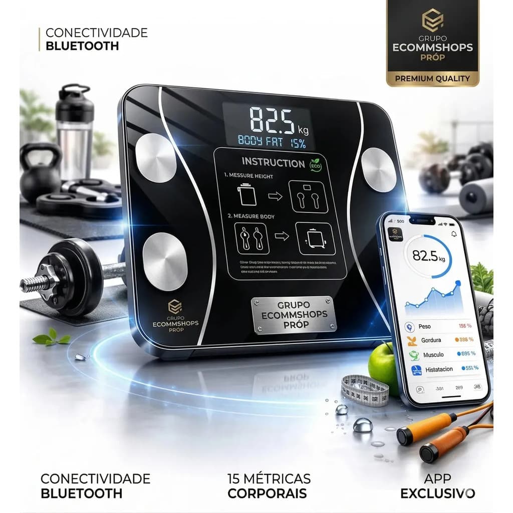 Balança digital de bioimpedância para medição corporal até 180 kg com app