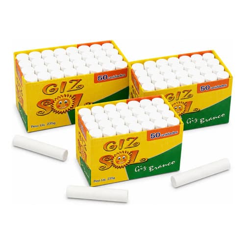 Giz Lousa Branco Para Quadro Negro Caixa 150 Unidades