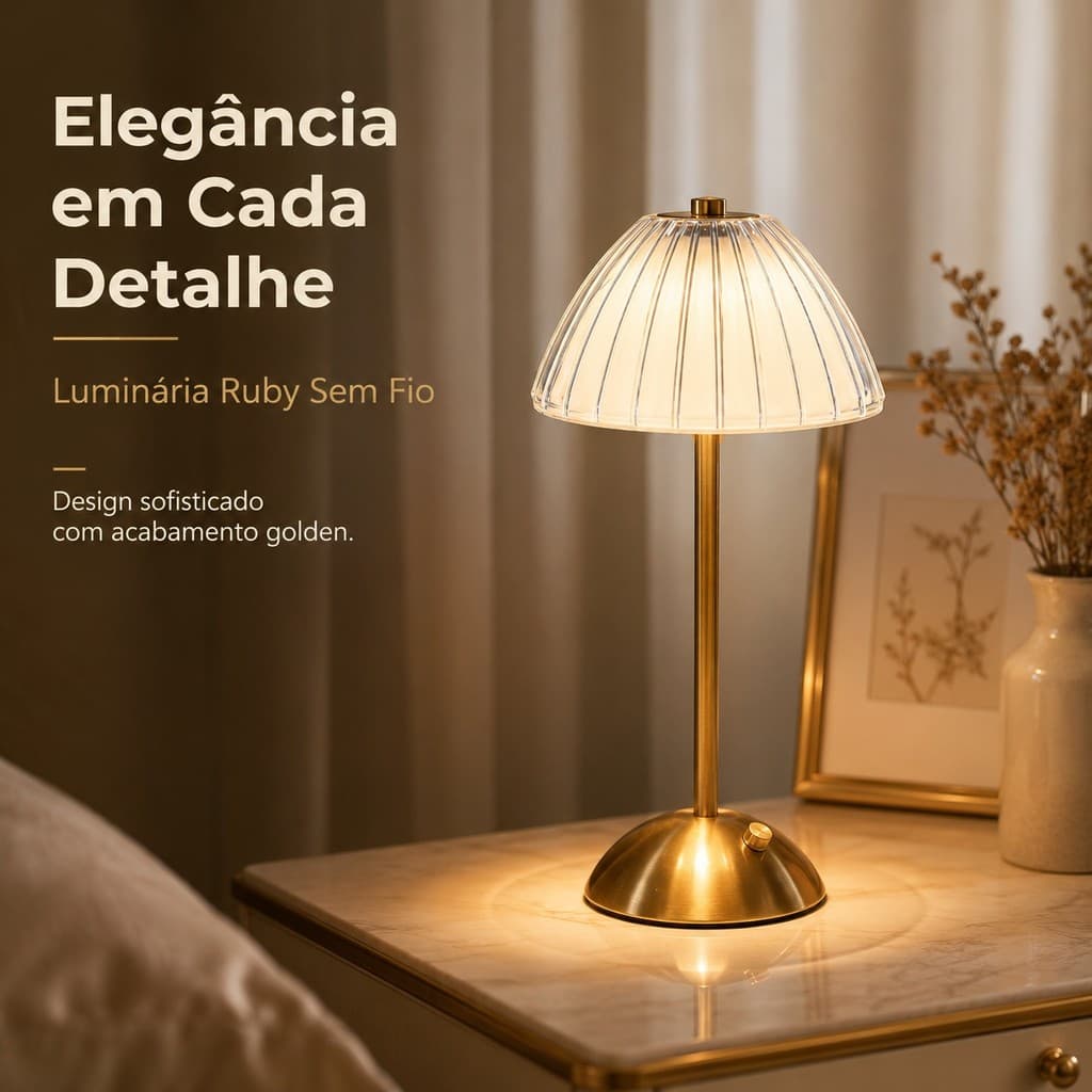 Luminária Abajur de Mesa Saia Seda Ruby Led Toque de Sensor Quarto Sem Fio 3 Cores