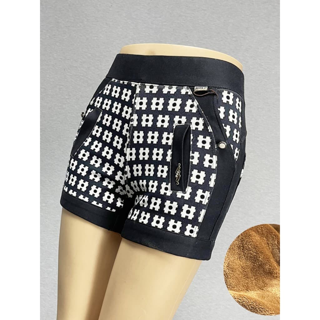 Desconto na marca forro de lã preto engrossado Shorts calças de perna reta feminina 2024 cintura média cintura elástica