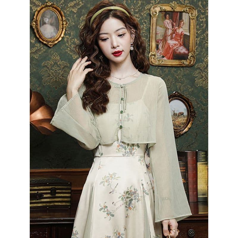 Novo estilo chinês estilo nacional sensação legal Zen Chiffon protetor solar Cardigan estilo fino feminino verão com est
