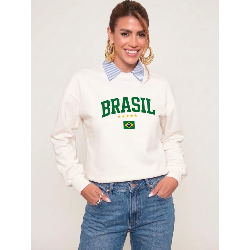Blusa Moletom Femininao Estampa Brasil Copa Do Mundo Hexa