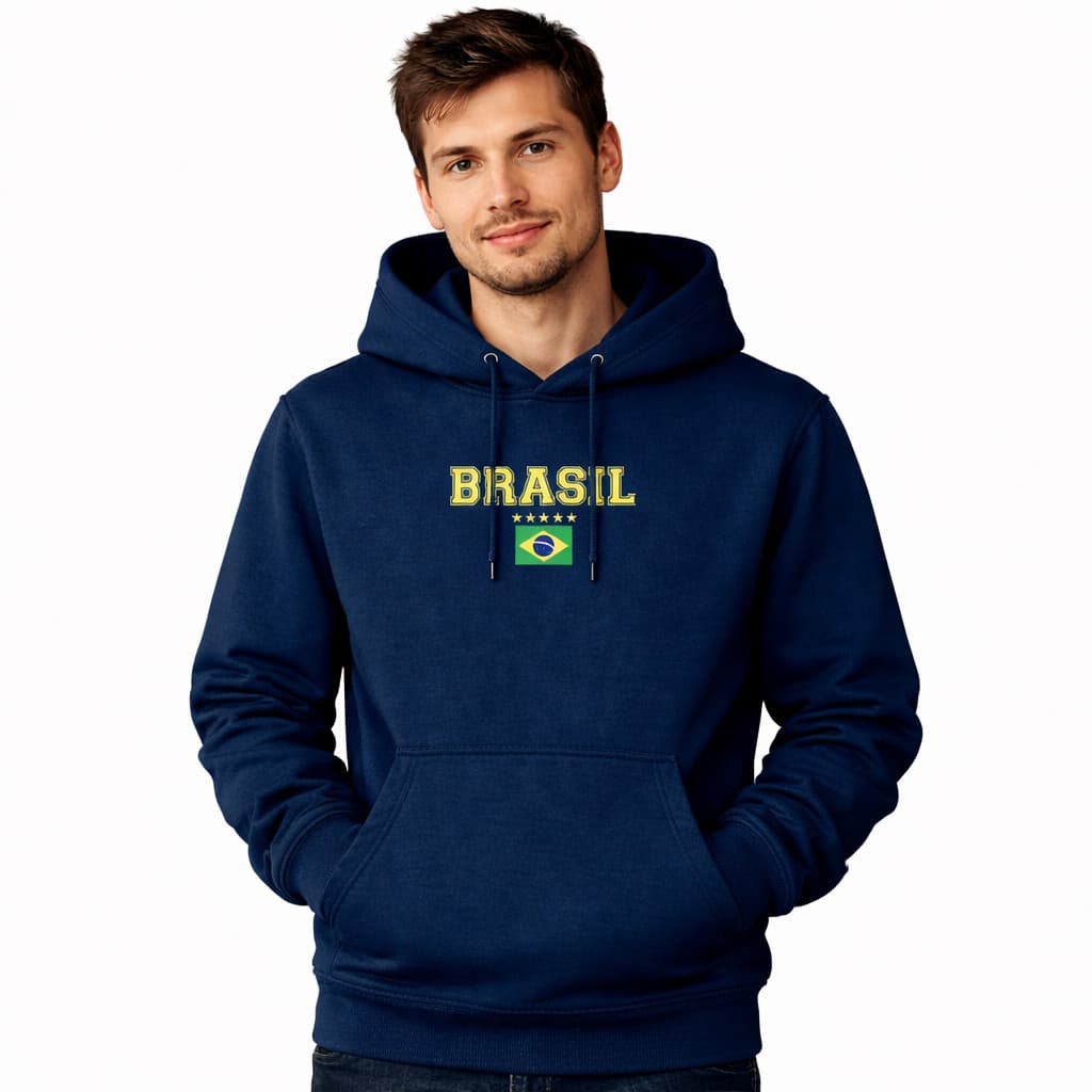 Moletom Brasil Inverno Flanelado Casaco Canguru Capuz Estampado Unissex Macio Forrado Blusa de Frio