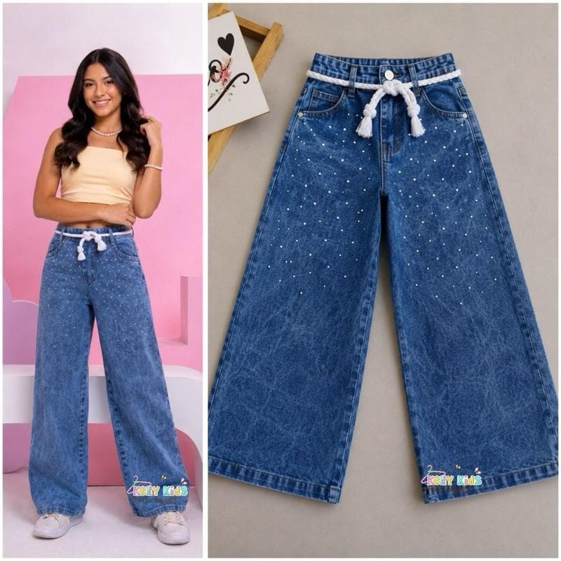 Calça Jeans Wide leg Infantil juvenil para meninas