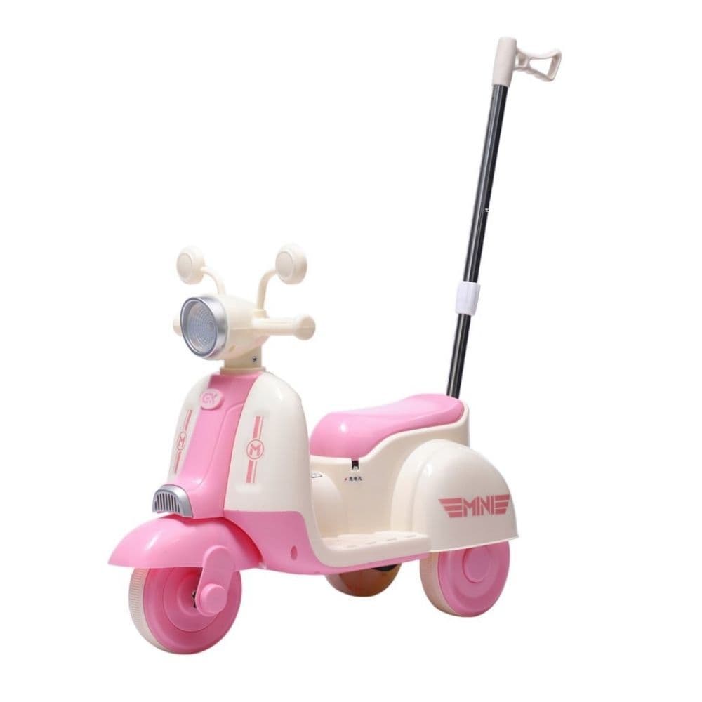 Mini Moto Elétrica Infantil Triciclo Candy Rosa com Empurrador Som e Luzes