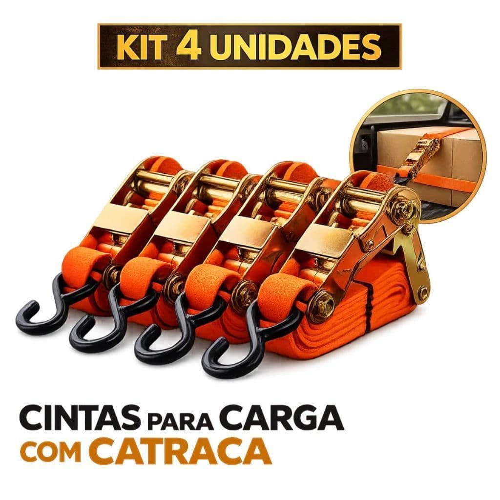 Kit Até 4 Cintas Para Carga Com Catraca Kit Até 4 Unidades Fixação Segura
