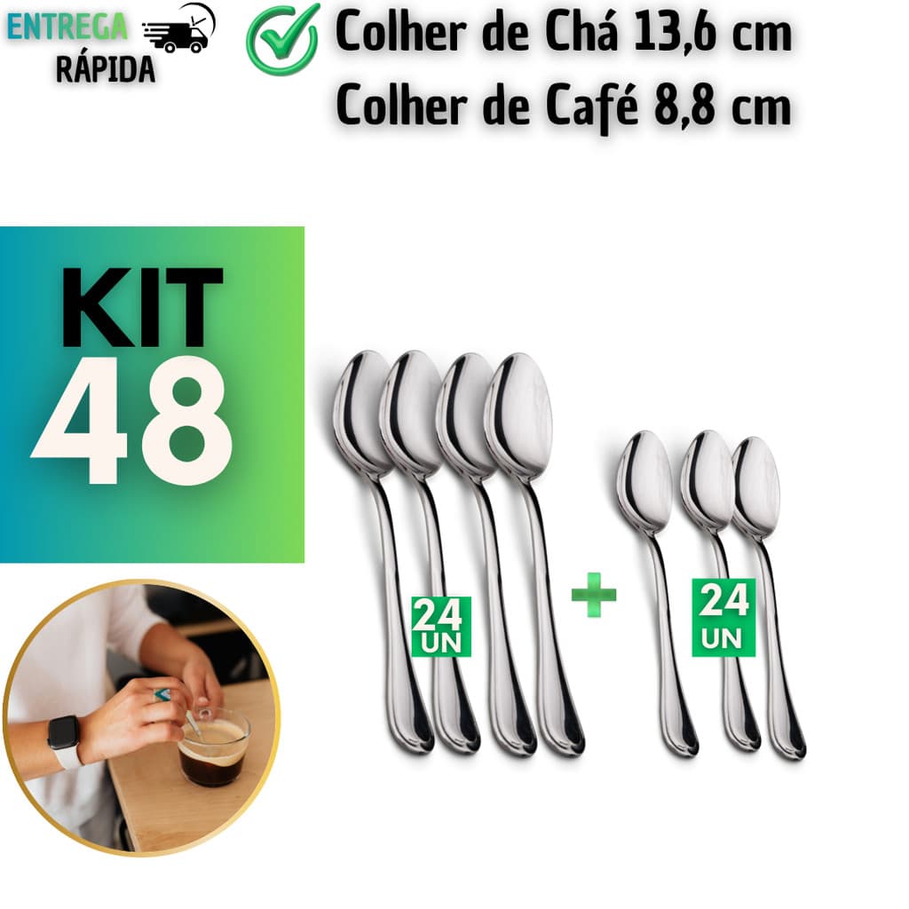 Combo Colher de Chá e Café  Peças em Aço Inox Elegante Pequena Durável Chocolate Doce Doceria Buffet