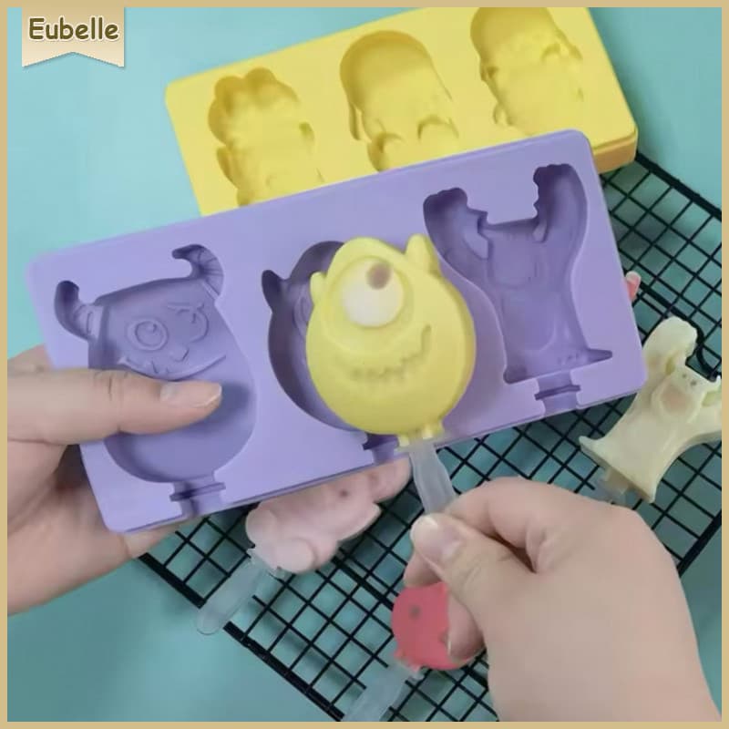 Molde de Silicone Flex铆vel para Sorvete com 3 Furos em Forma de Dinossauro Monstro com Tampa para Crian莽as SVBJ