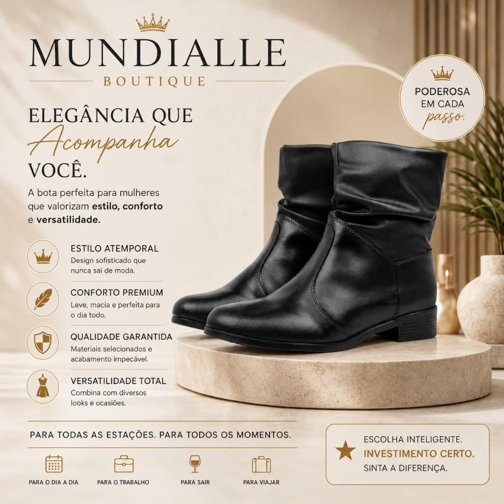 Bota Feminina Coturno Cano Curto Enrugada  Confortável Envio Imediato!!
