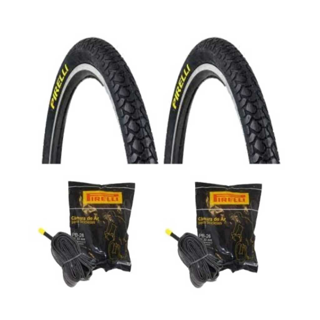Par Pneu Pirelli Bravo Super 26 x 1 1/2 Poti Barra Forte + Par Camara Pirelli 26