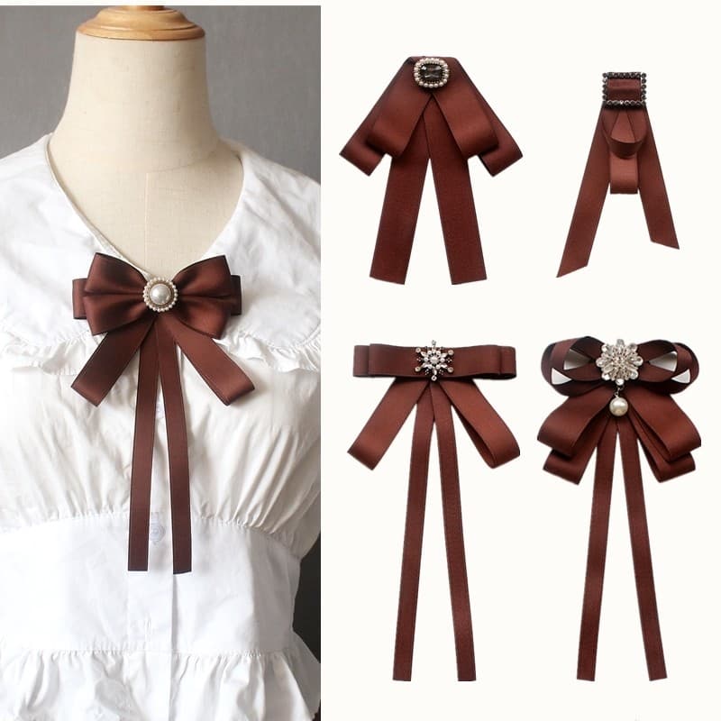 Café cor fita livre Bowknot camisa branca JK uniforme saia gravata borboleta meninas colar profissional flor estilo Prep