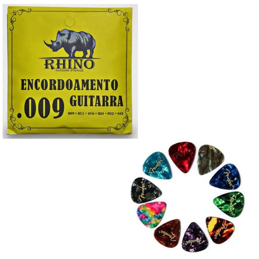 Kit Corda Guitarra Rhino Leve 009 +  10 Palhetas 046