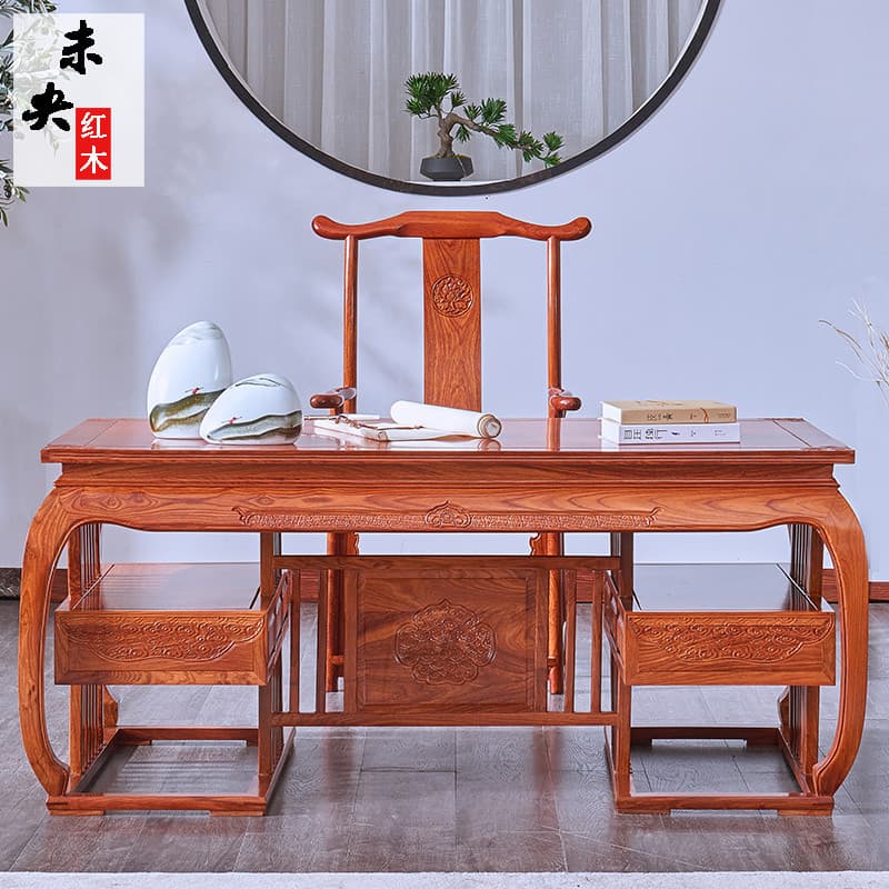 Combinação de mesa de mogno ouriço vermelho sândalo mesa chefe novo estilo chinês madeira maciça computador pintura caso
