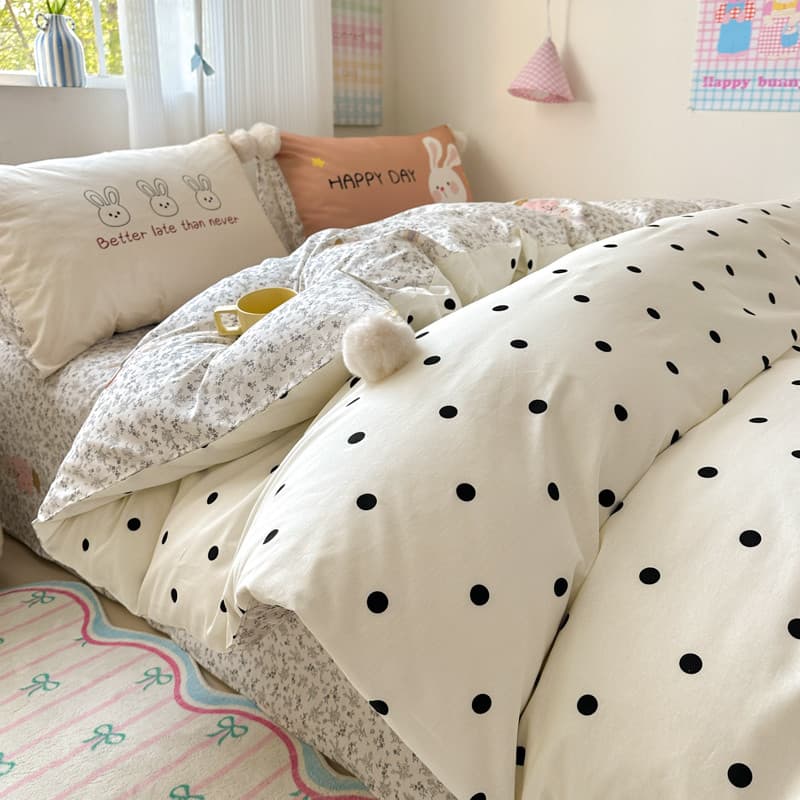 Ins Polka Dot Puro Algodão Conjunto de Quatro Peças 100 Algodão Lençol Capa de Colcha Dormitório Estudantil Conjunto de