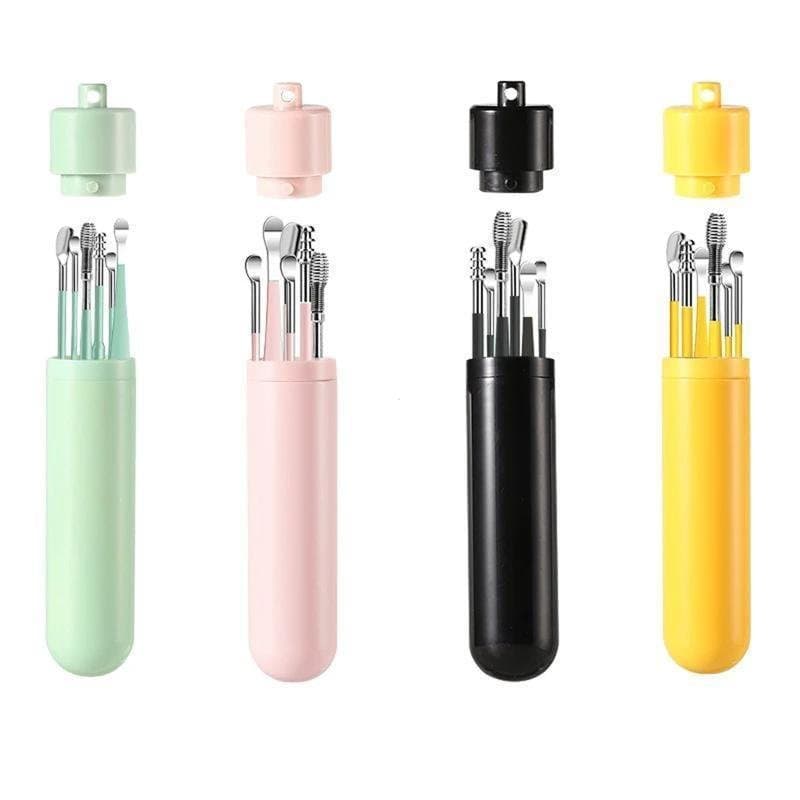 Conjunto de 6 Peças para Remoção de Cera de Ouvido com Tubo de Armazenamento, Kit de Limpeza de Ouvido, Colher para Ouvi