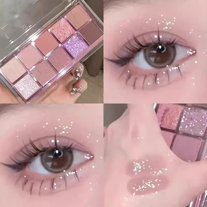 Jiaqi recomenda paleta de sombras dez cores perolado fosco fino Glitter Taro roxo desejo puro baixa saturação luz maquia