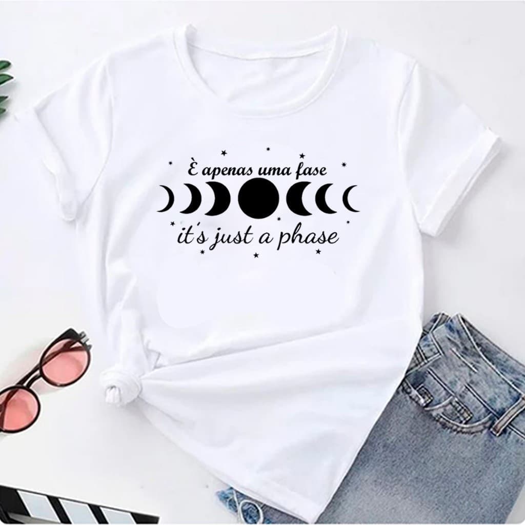 Camiseta 100% Algodão Fio 30.1 DTF Fases Da Lua