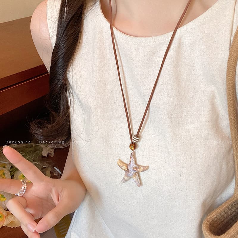 colar aço inoxidável colar Merad estrela do mar colar feminino 2026 novo estilo diário All-Match longo Halter moletom