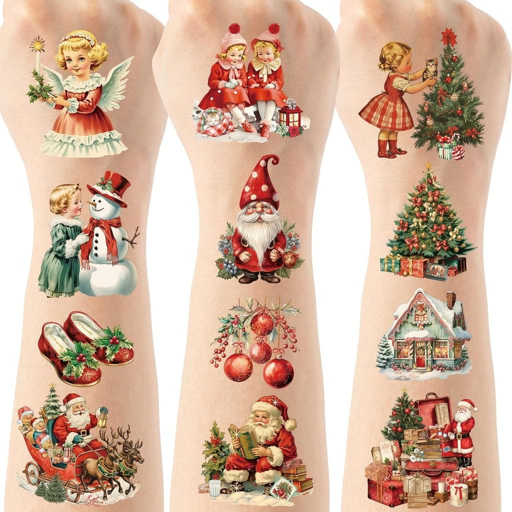 Tatuagens Temporárias de Natal Vintage - Mais de 250 Decorações de Tatuagens de Natal, Suprimentos para Festas e Eventos