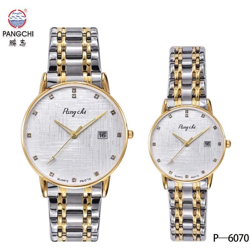 Pengzhi calendário à prova dwaterproof água relógio masculino Casual banda de aço casal relógio borboleta fecho moda águ