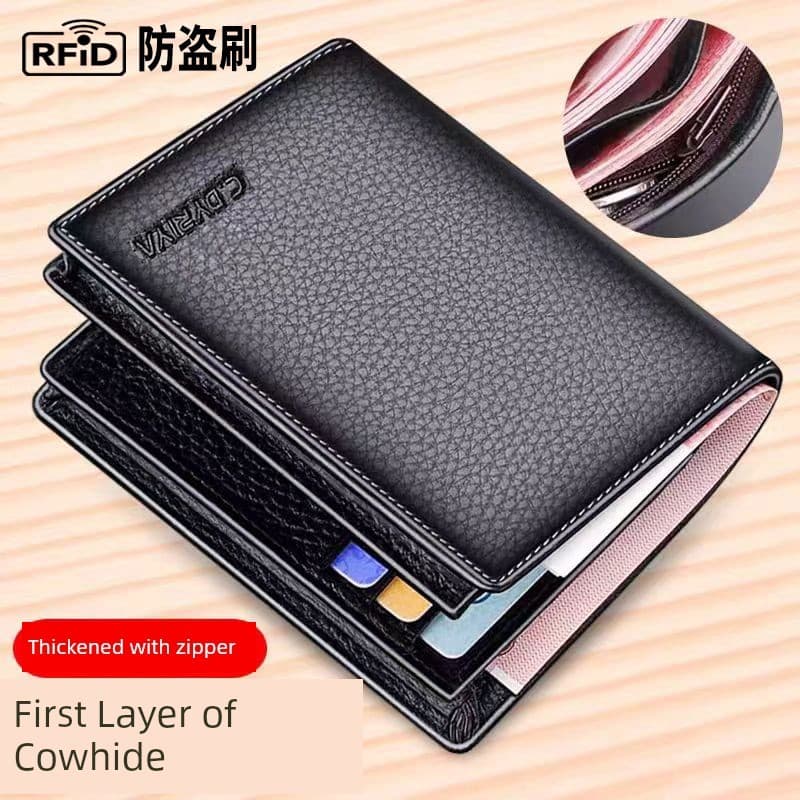 carteira masculina carteira masculina com ziper Carteira masculina de couro de primeira camada ampliada e espessada com
