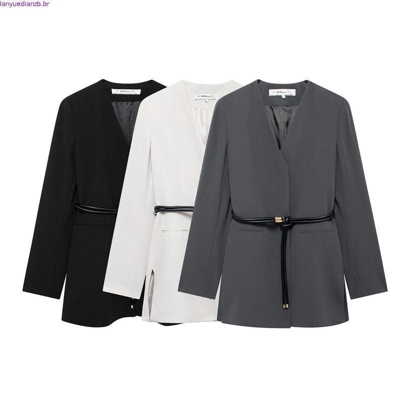 Europeu europeu americano feminino Casual solto combinando cinto Blazer de cintura estreita 8941178 Calça Perna Reta 89
