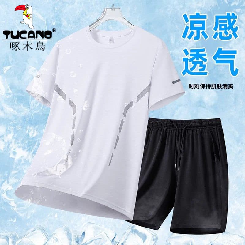 Casual terno esportivo masculino verão novo estilo de secagem rápida Shorts de manga curta correndo Fitness solto gelo s