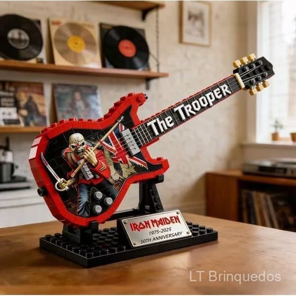 Modelo de Guitarra de Blocos de Montar, Ornamento de Banda de Rock ACDC Iron Maiden, Brinquedo Educativo Criativo