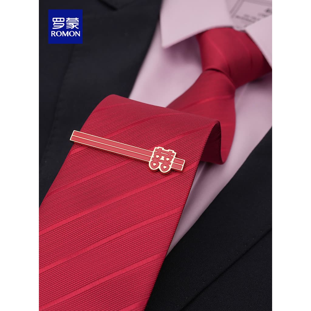 Lomon noivo gravata de casamento vermelho High-End sentimento sem nó casamento masculino vestido Formal gravata clipe ac